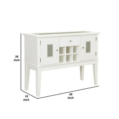 Zav 48 Inch Console Sideboard Buffet Bar Wine Cubbies, Faux Diamond Top, White - BM275651