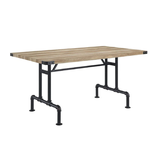 Ada 64 Inch Solid Wood Dining Table, Metal Frame, Rectangular, Brown - BM275722