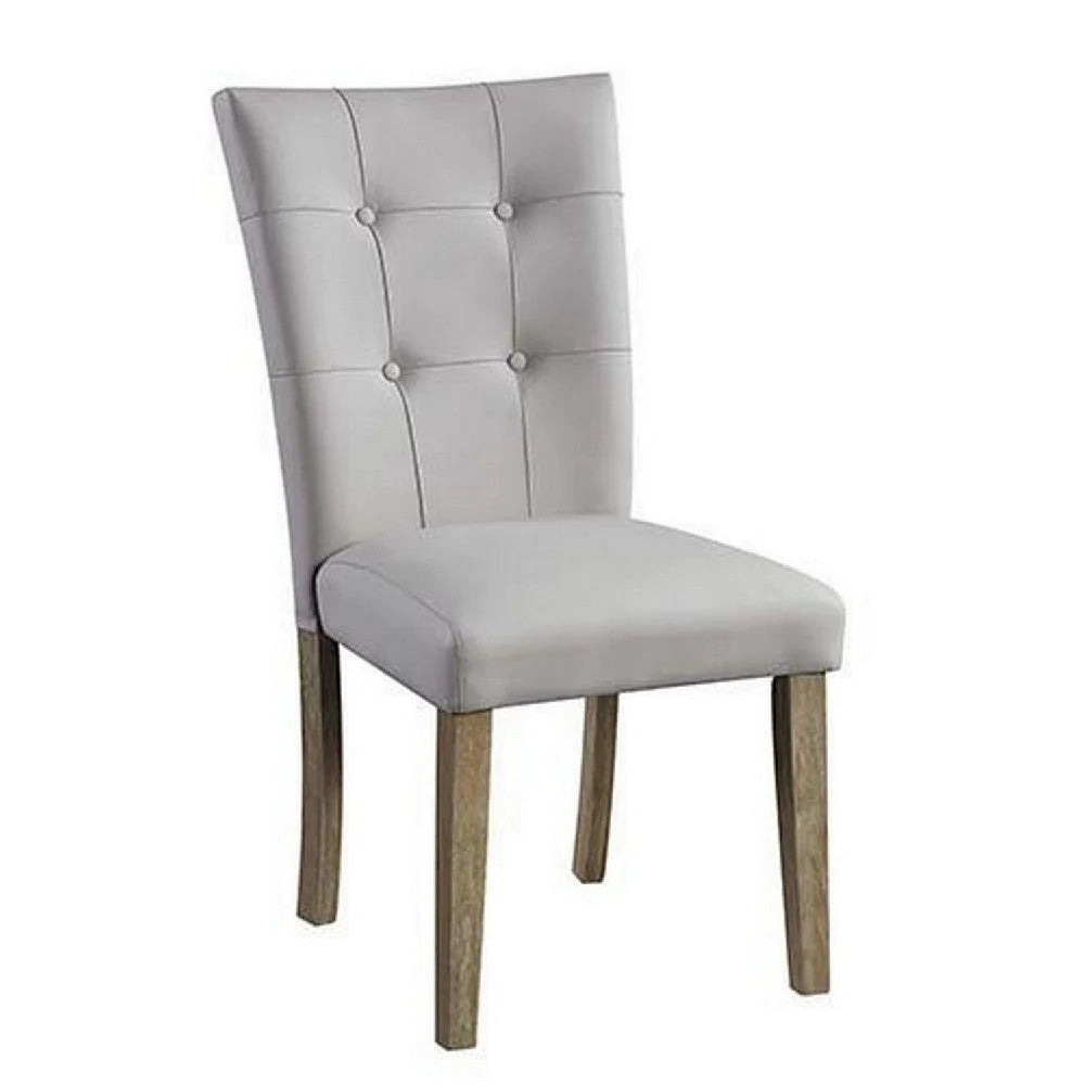 Lui 26 Inch Modern Side Chair, Button Tufted Back, Set Of 2, White, Oak - BM279732