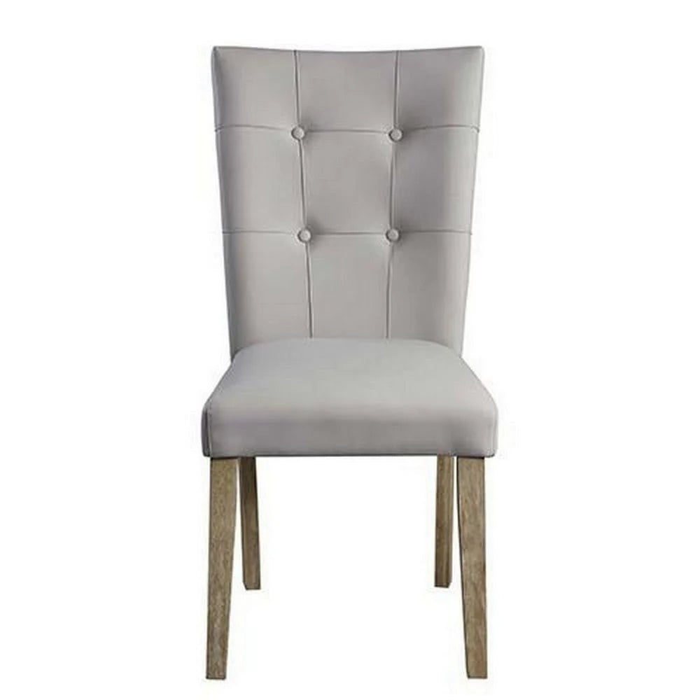 Lui 26 Inch Modern Side Chair, Button Tufted Back, Set Of 2, White, Oak - BM279732