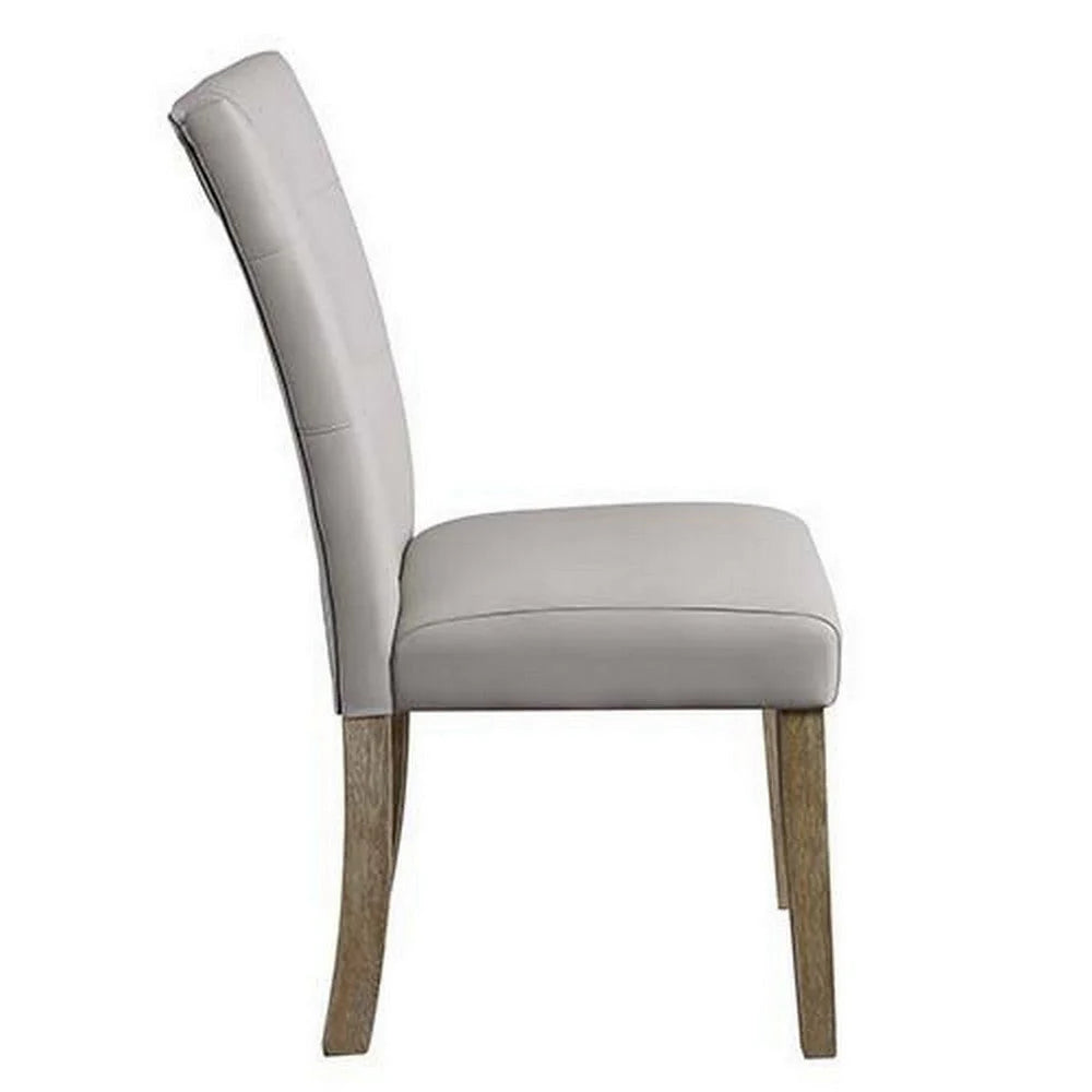 Lui 26 Inch Modern Side Chair, Button Tufted Back, Set Of 2, White, Oak - BM279732