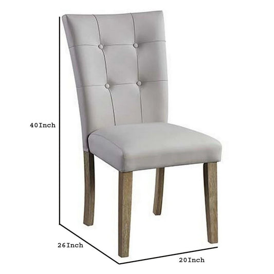 Lui 26 Inch Modern Side Chair, Button Tufted Back, Set Of 2, White, Oak - BM279732