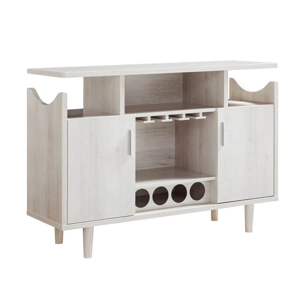 Eric 47 Inch Wood Wine Bar Cabinet With Stemware, 2 Cabinets, Oak White - BM279741