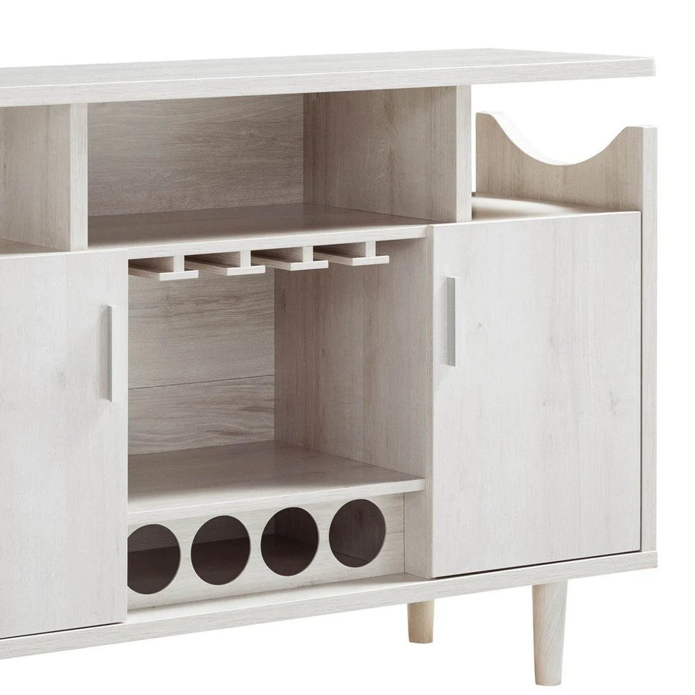 Eric 47 Inch Wood Wine Bar Cabinet With Stemware, 2 Cabinets, Oak White - BM279741