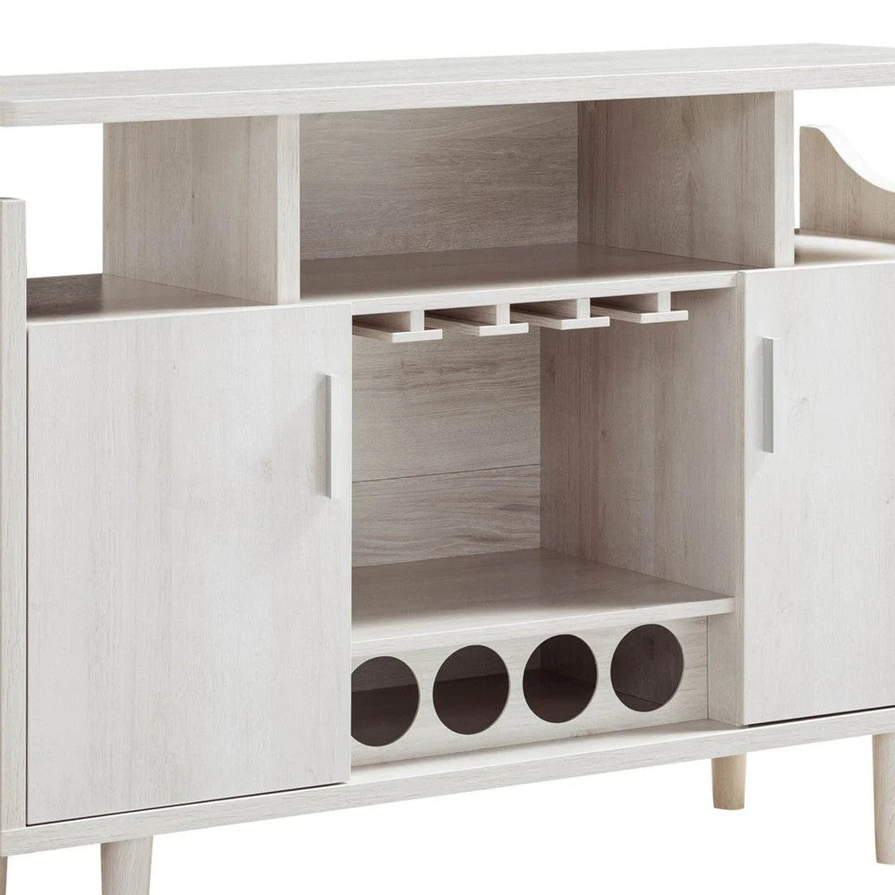 Eric 47 Inch Wood Wine Bar Cabinet With Stemware, 2 Cabinets, Oak White - BM279741