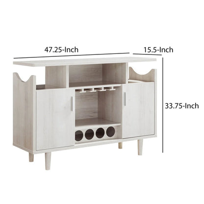 Eric 47 Inch Wood Wine Bar Cabinet With Stemware, 2 Cabinets, Oak White - BM279741