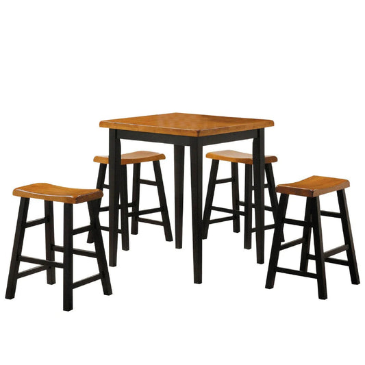 Gael Counter Height Square Dining Table Set, 4 Stools, Wood, Oak, Black - BM280256