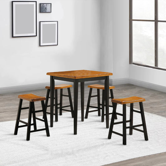 Gael Counter Height Square Dining Table Set, 4 Stools, Wood, Oak, Black - BM280256