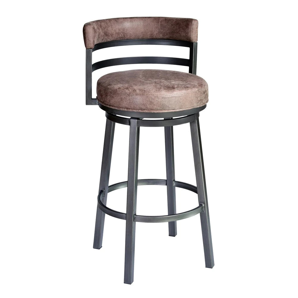 Eva 30 Inch Swivel Bar Stool, Vegan Leather, Curved Back, Washed Brown - BM282061