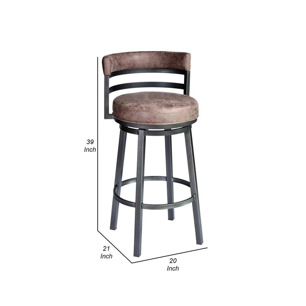 Eva 30 Inch Swivel Bar Stool, Vegan Leather, Curved Back, Washed Brown - BM282061