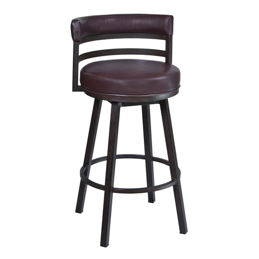 Eva 30 Inch Swivel Bar Stool, Vegan Leather, Curved Back, Auburn Brown - BM282063