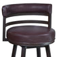 Eva 30 Inch Swivel Bar Stool, Vegan Leather, Curved Back, Auburn Brown - BM282063