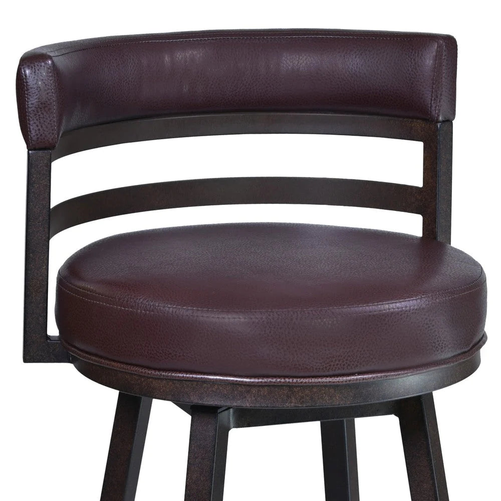 Eva 30 Inch Swivel Bar Stool, Vegan Leather, Curved Back, Auburn Brown - BM282063