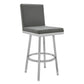 Kim 30 Inch Modern Vegan Faux Leather Bar Stool, Swivel, Metal Legs, Gray - BM282694