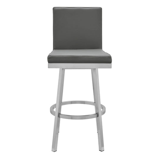 Kim 30 Inch Modern Vegan Faux Leather Bar Stool, Swivel, Metal Legs, Gray - BM282694