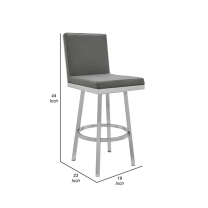 Kim 30 Inch Modern Vegan Faux Leather Bar Stool, Swivel, Metal Legs, Gray - BM282694