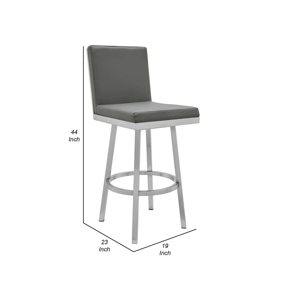 Kim 30 Inch Modern Vegan Faux Leather Bar Stool, Swivel, Metal Legs, Gray - BM282694