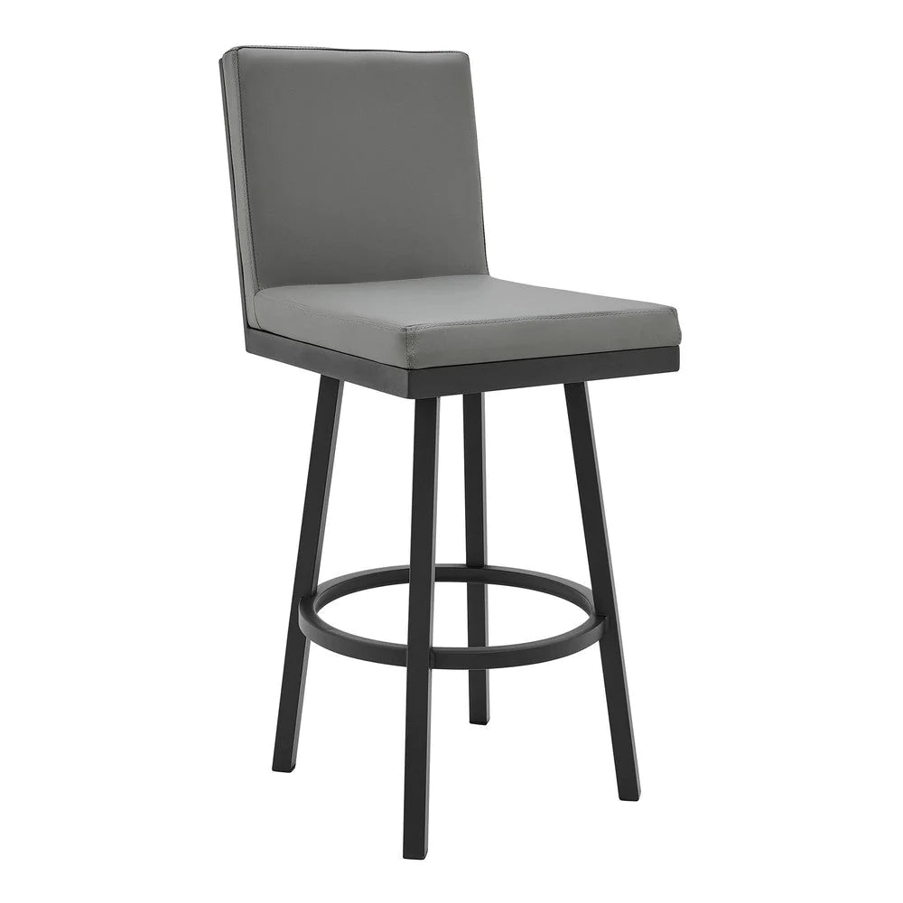 Kim 26 Inch Vegan Leather Counter Stool, Swivel, Metal Legs, Gray, Black - BM282695