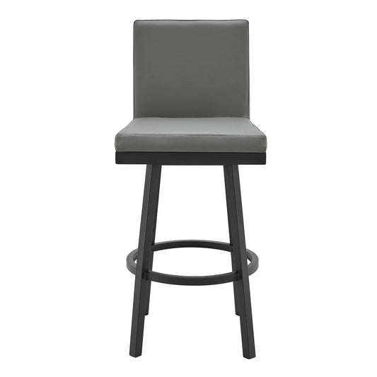 Kim 26 Inch Vegan Leather Counter Stool, Swivel, Metal Legs, Gray, Black - BM282695