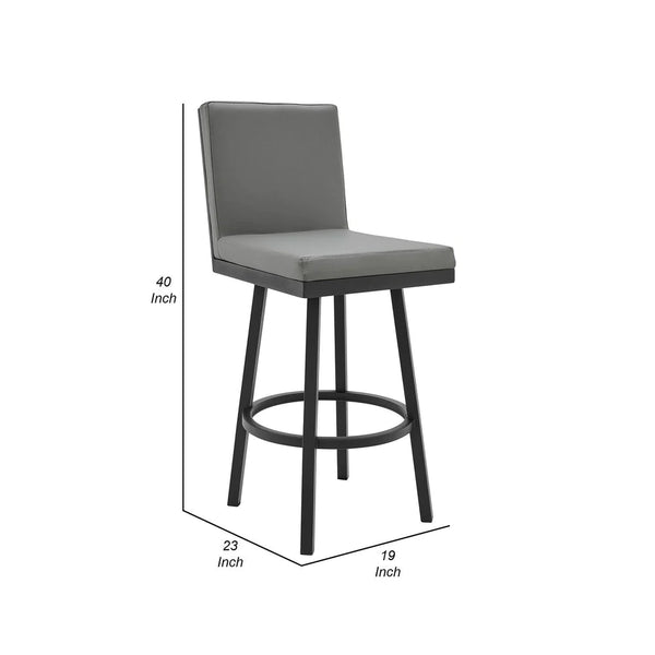 Kim 26 Inch Vegan Leather Counter Stool, Swivel, Metal Legs, Gray, Black - BM282695