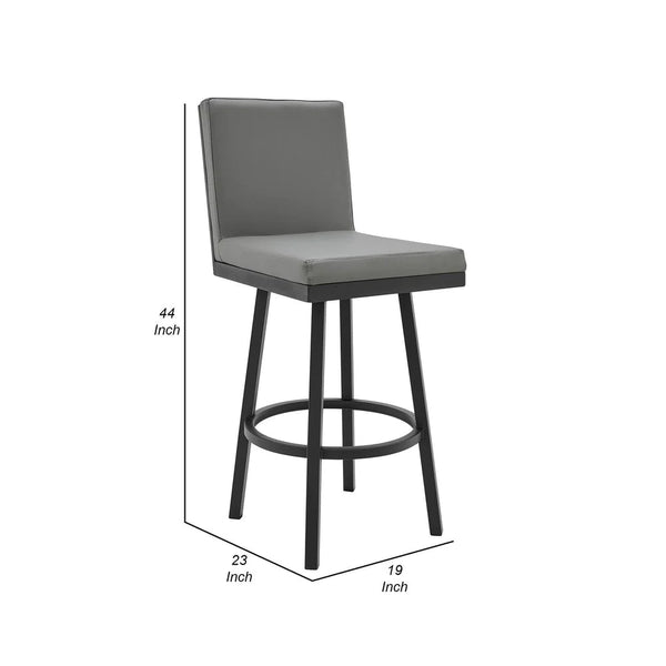 Kim 30 Inch Modern Vegan Leather Bar Stool, Swivel, Metal, Gray, Black - BM282696