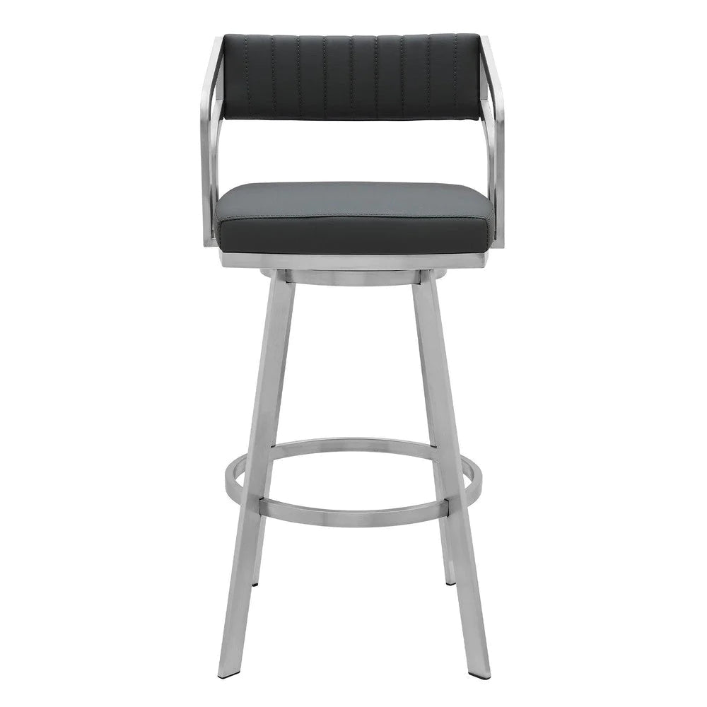 Blake 26 Inch Modern Vegan Faux Leather Counter Stool, Swivel, Tufted, Gray - BM282697