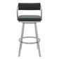 Blake 30 Inch Vegan Faux Leather Bar Stool, Swivel, Metal, Tufted, Gray - BM282698