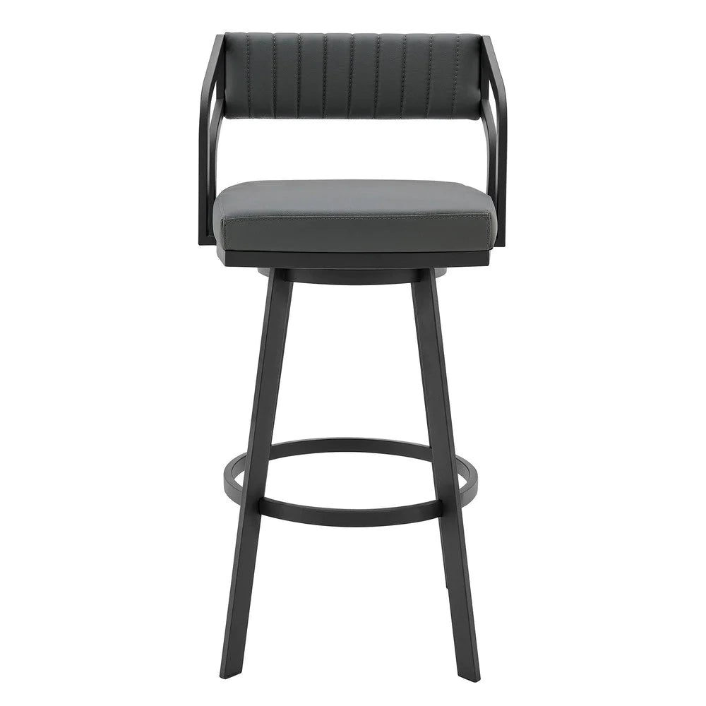 Blake 26 Inch Vegan Leather Counter Stool, Swivel, Tufted, Gray, Black - BM282699