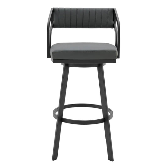 Blake 26 Inch Vegan Leather Counter Stool, Swivel, Tufted, Gray, Black - BM282699