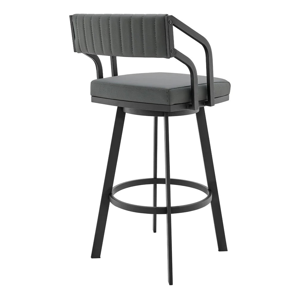 Blake 26 Inch Vegan Leather Counter Stool, Swivel, Tufted, Gray, Black - BM282699