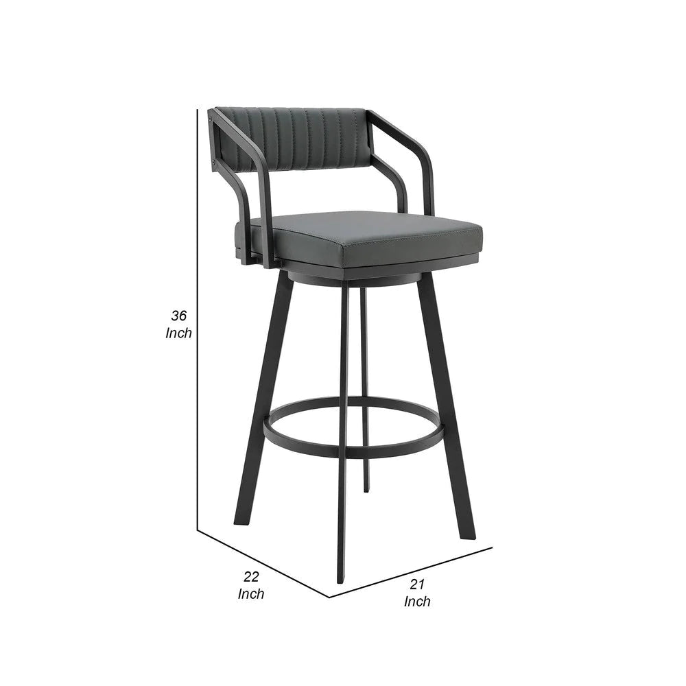 Blake 26 Inch Vegan Leather Counter Stool, Swivel, Tufted, Gray, Black - BM282699