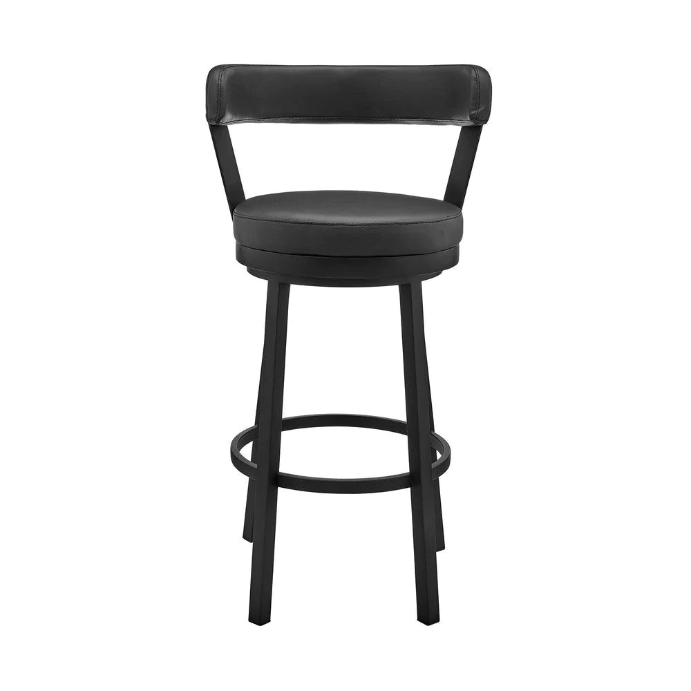 Emma 26 Inch Modern Counter Stool Chair, Vegan Faux Leather, Swivel, Black - BM282704