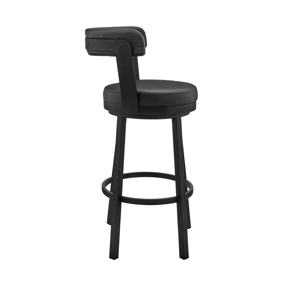 Emma 26 Inch Modern Counter Stool Chair, Vegan Faux Leather, Swivel, Black - BM282704