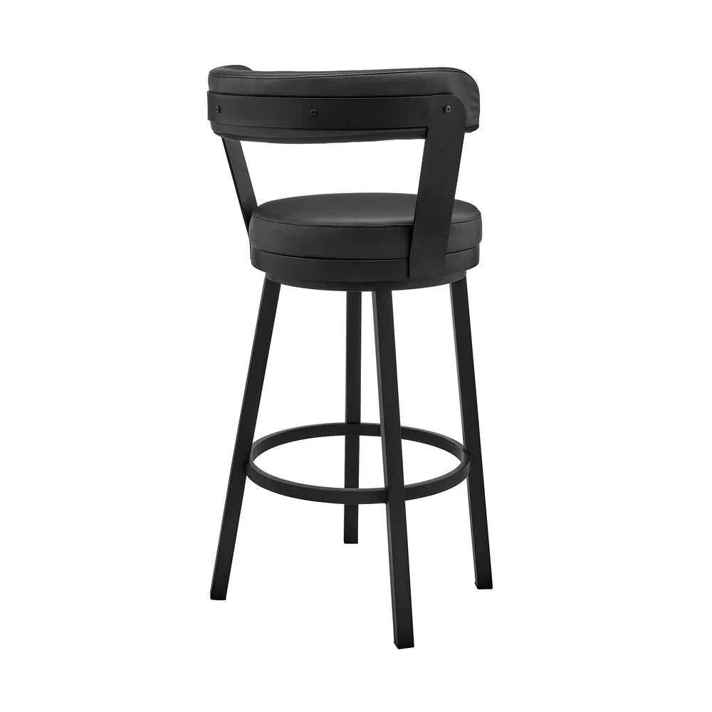 Emma 26 Inch Modern Counter Stool Chair, Vegan Faux Leather, Swivel, Black - BM282704