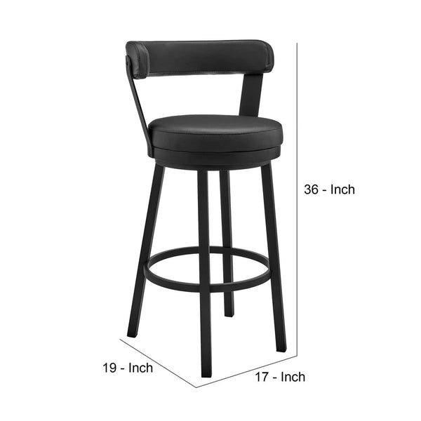 Emma 26 Inch Modern Counter Stool Chair, Vegan Faux Leather, Swivel, Black - BM282704