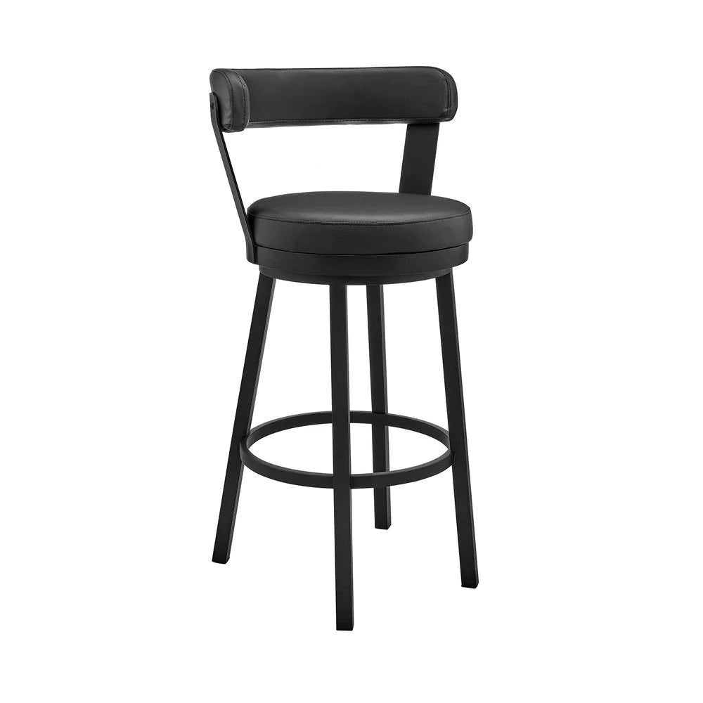 Emma 30 Inch Modern Bar Stool Chair, Vegan Faux Leather, Swivel, Black - BM282705