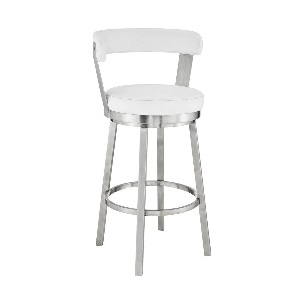 Emma 26 Inch Counter Height Swivel Stool, Steel Legs, Faux Leather, White - BM283255