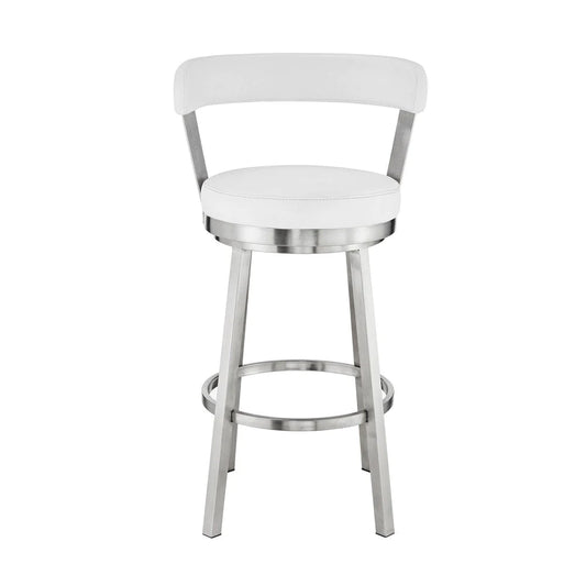 Emma 26 Inch Counter Height Swivel Stool, Steel Legs, Faux Leather, White - BM283255