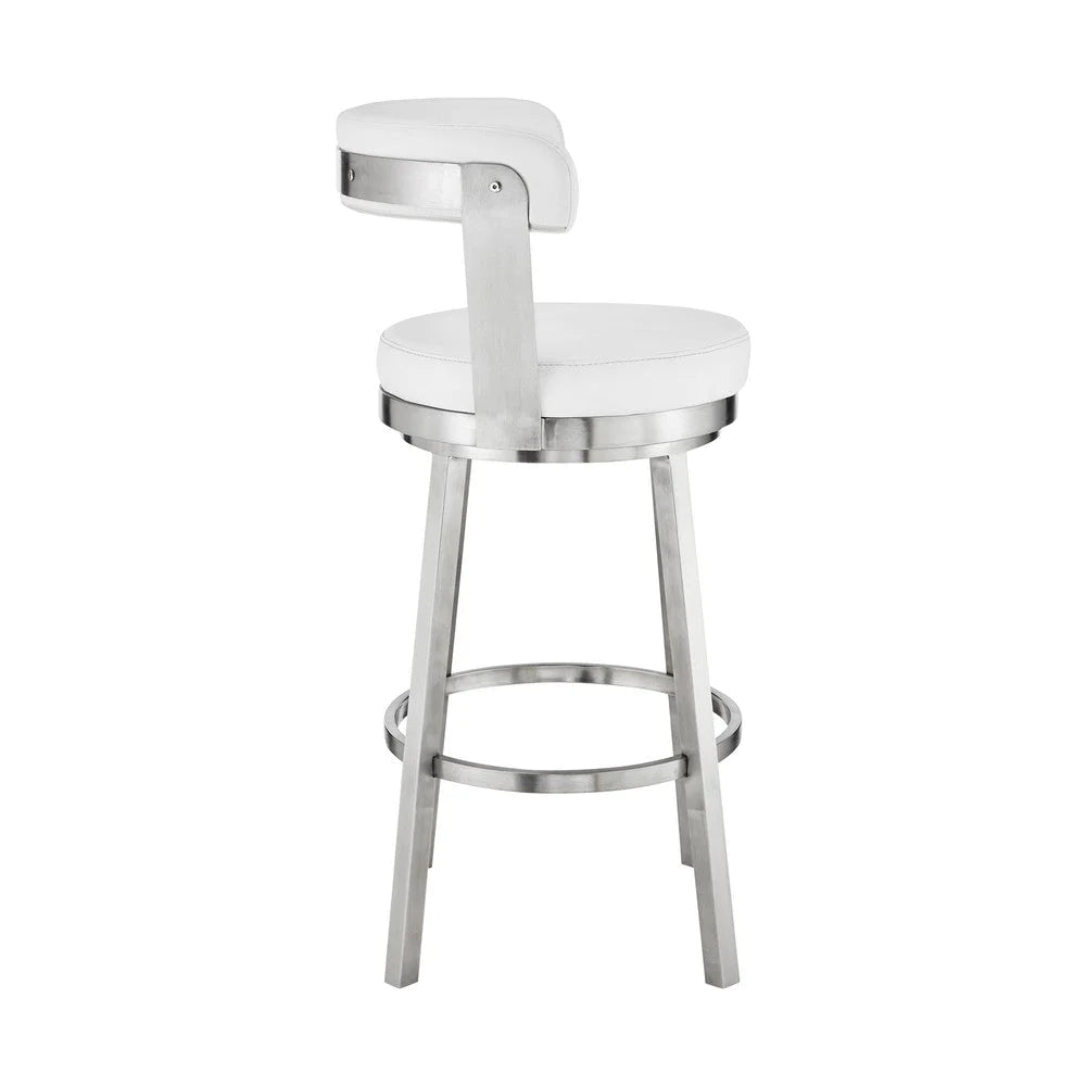 Emma 26 Inch Counter Height Swivel Stool, Steel Legs, Faux Leather, White - BM283255