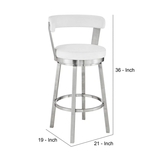 Emma 26 Inch Counter Height Swivel Stool, Steel Legs, Faux Leather, White - BM283255