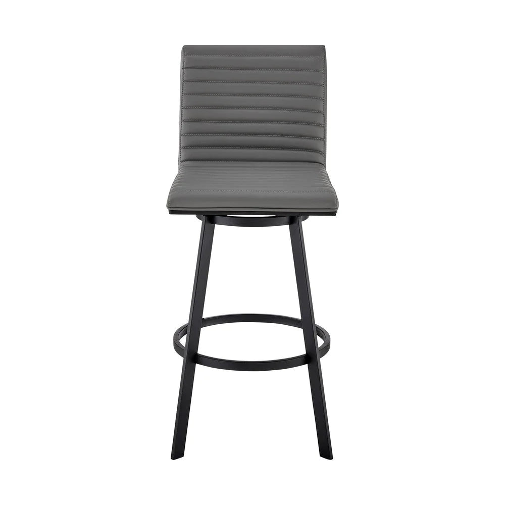 Aron 26 Inch Counter Height Swivel Stool, Vegan Faux Leather, Gray, Black - BM283257