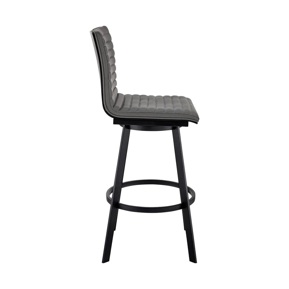 Aron 26 Inch Counter Height Swivel Stool, Vegan Faux Leather, Gray, Black - BM283257