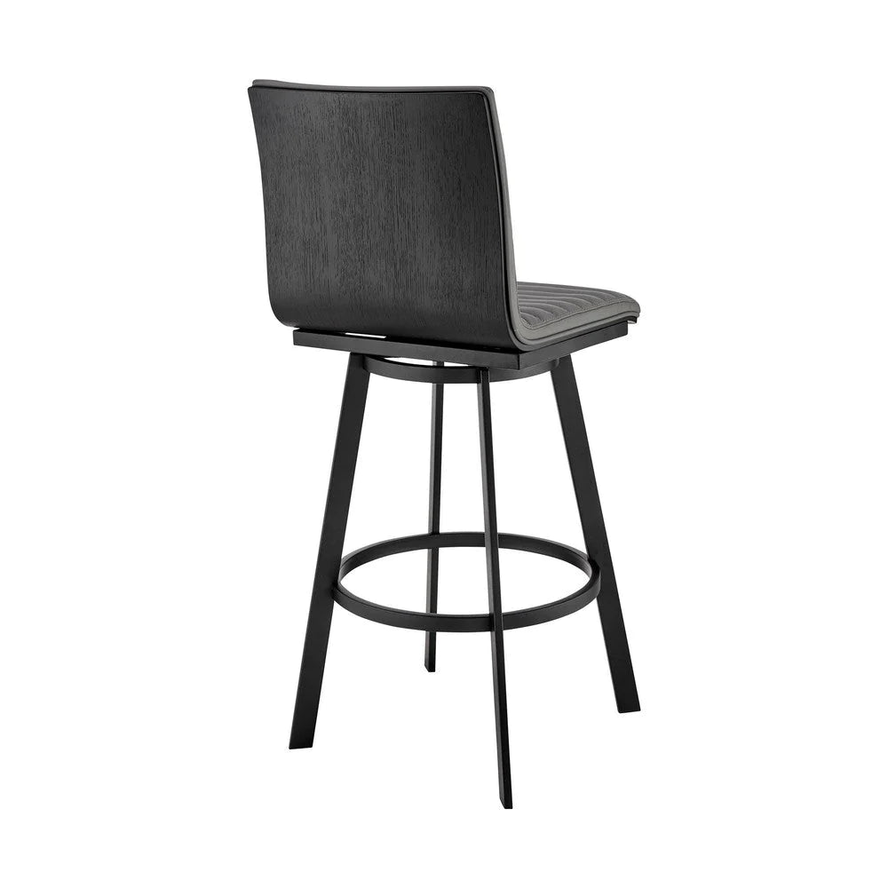 Aron 26 Inch Counter Height Swivel Stool, Vegan Faux Leather, Gray, Black - BM283257