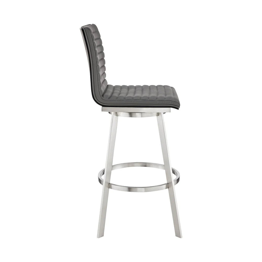 Aron 30 Inch Bar Height Swivel Stool, Vegan Faux Leather, Gray, Chrome - BM283260