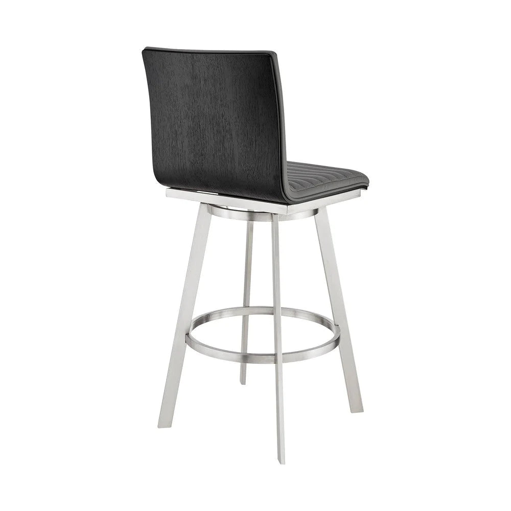 Aron 30 Inch Bar Height Swivel Stool, Vegan Faux Leather, Gray, Chrome - BM283260