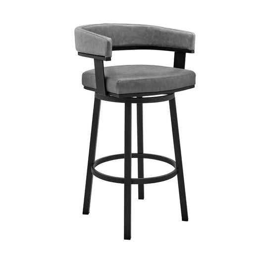 Jack 30 Inch Bar Height Stool, Swivel Chair, Vegan Faux Leather, Gray - BM283289