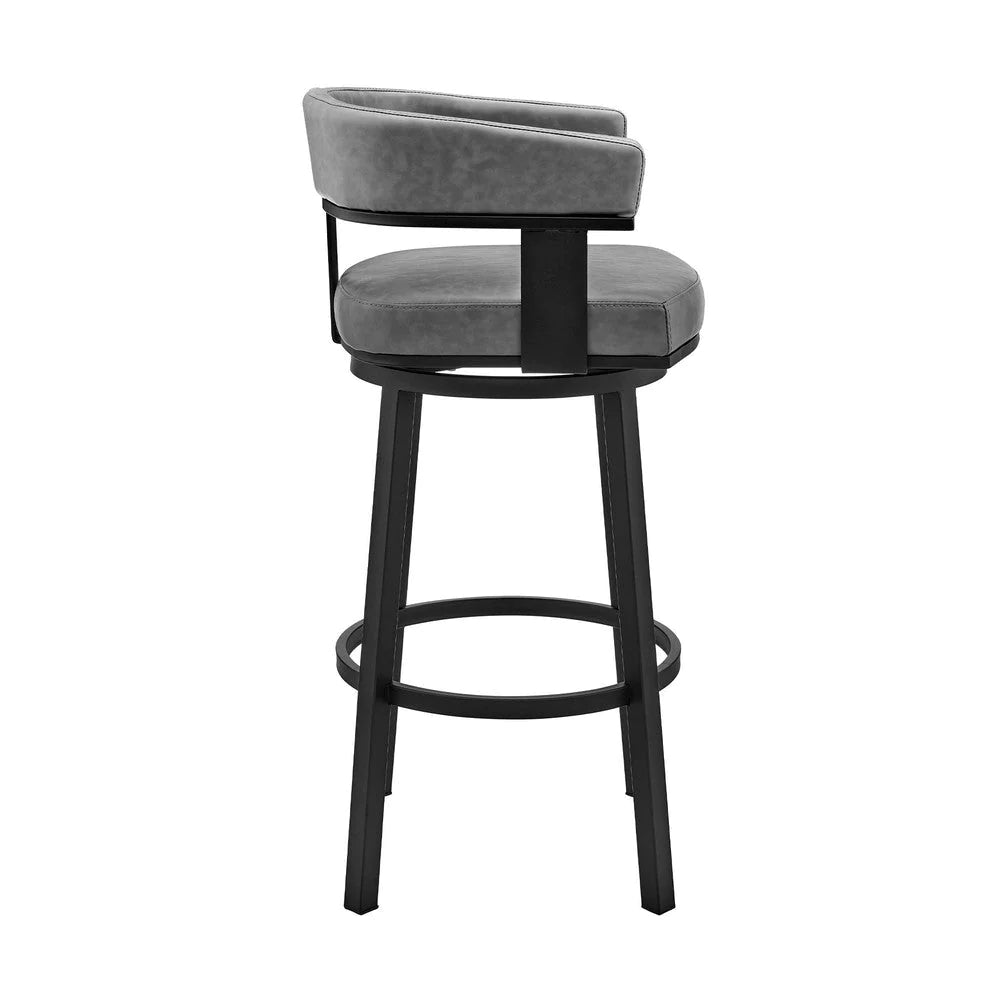 Jack 30 Inch Bar Height Stool, Swivel Chair, Vegan Faux Leather, Gray - BM283289