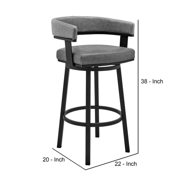 Jack 30 Inch Bar Height Stool, Swivel Chair, Vegan Faux Leather, Gray - BM283289