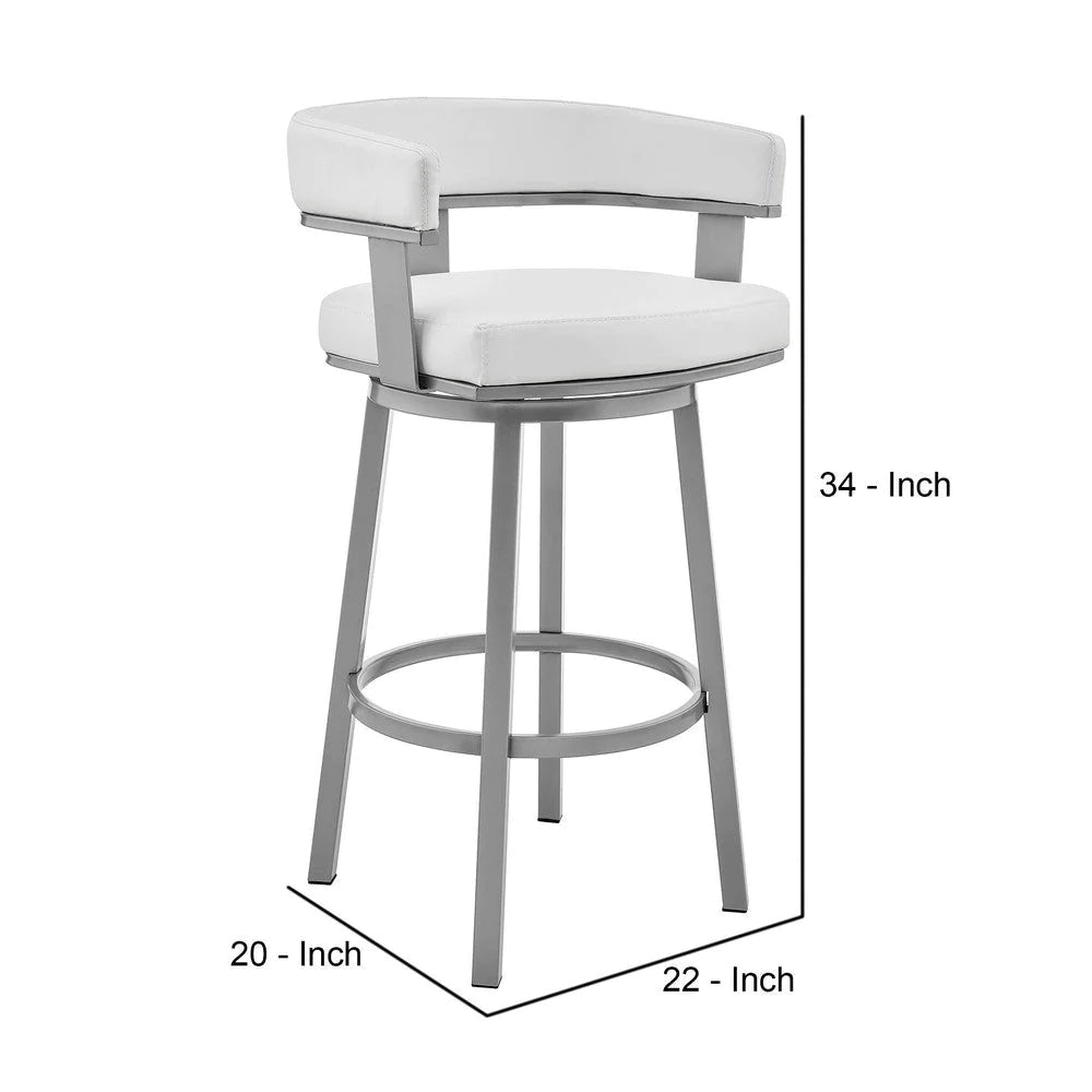 Jack 26 Inch Counter Height Bar Stool, Swivel Chair, Faux Leather, White - BM283290