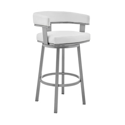 Jack 30 Inch Bar Height Stool, Swivel Chair, Vegan Faux Leather, White - BM283291